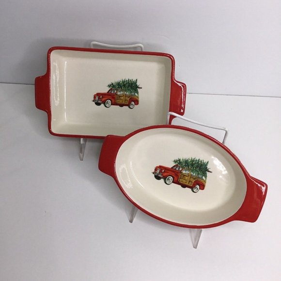 Casserole DiVintage Grace Bake Shop 2 Holiday Red Truck Christmas Tree P… - Picture 9 of 11